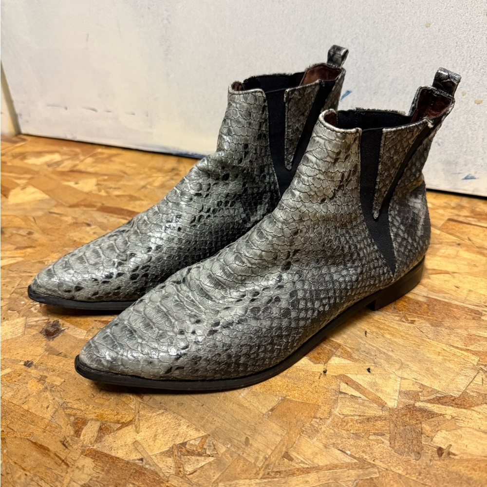Jeffrey Campbell Gray Snake-Embossed Chelsea Booties